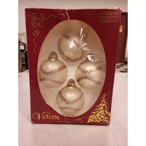 Victoria Collection Baseball Ornaments 4 Count‎ Holiday Tree Decoration